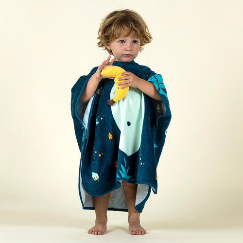 





منشفة بونشو من القطن للأطفال للتجفيف وتغيير الملابس - أزرق داكن بتصميم شكل قرد